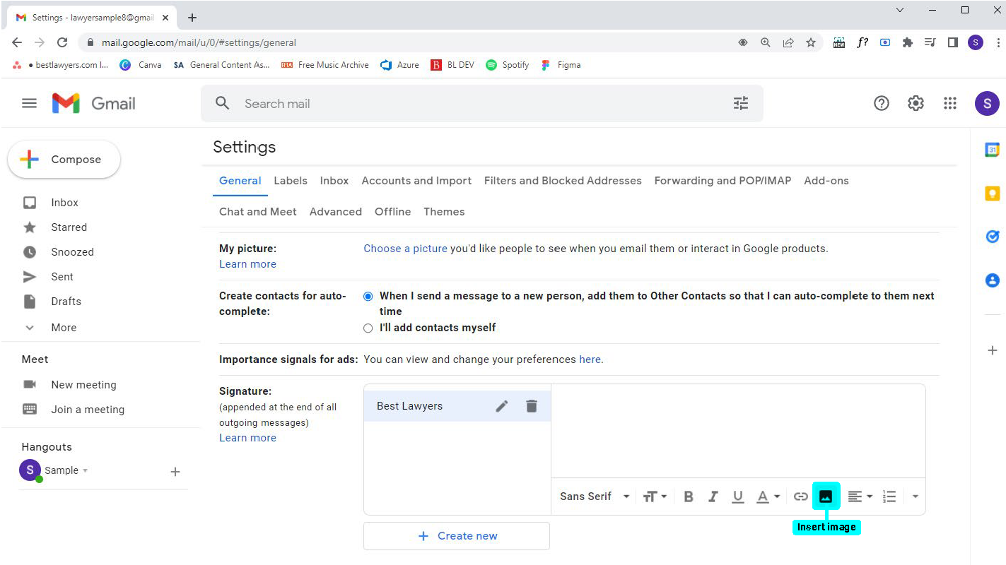Image demonstrating where the Insert Image icon is located in Google Mail